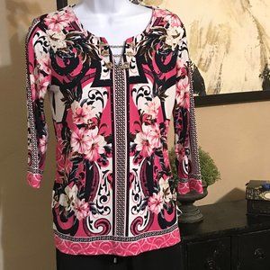 NWT JM Collection Pink Floral Blouse P/S